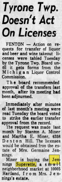Runyan Lake Food Center (Sunoco Gas, Jennings Superette) - Oct 18 1972 Article (newer photo)